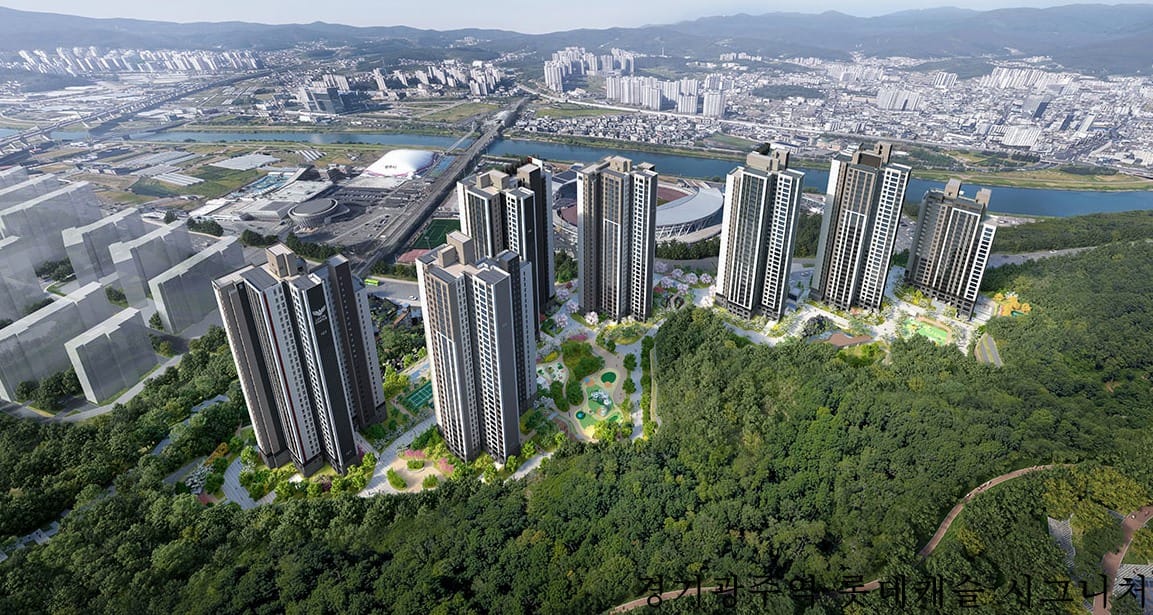 쌍령공원과 맞닿은 경기광주역 롯데캐슬 시그니처 단지 전체 항공 조감도